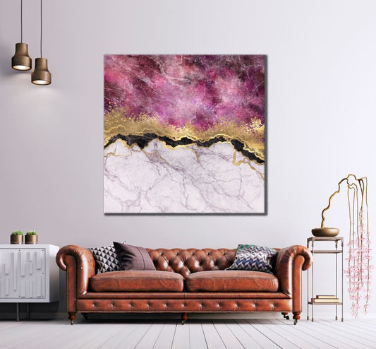 Square Canvas Gold Pink Abstract Granite Design High Quality Print 100% Australian Made