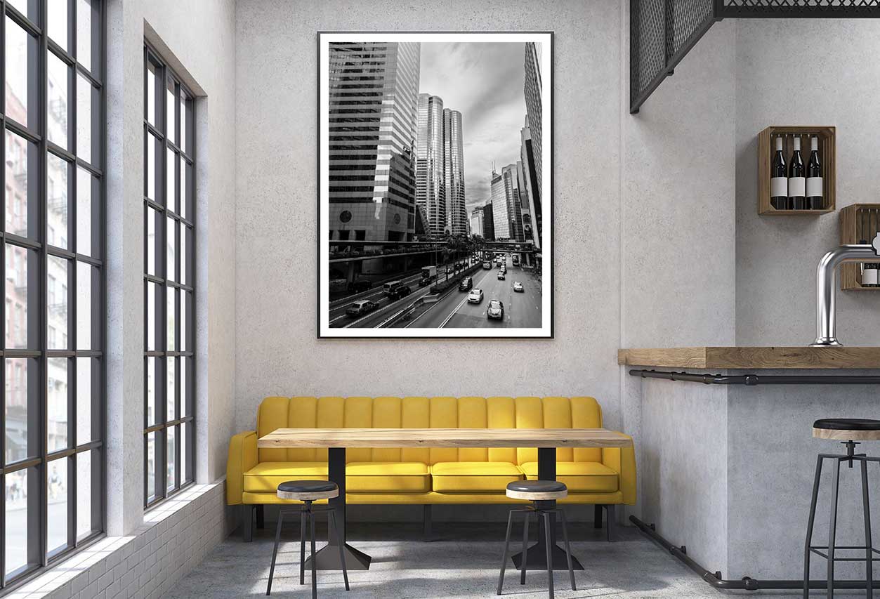 Street View of Hong Kong B&W Photograph Home Decor Premium Quality Poster Print Choose Your Sizes