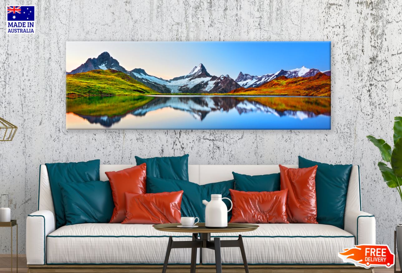 Panoramic Canvas Mountain Lake View Scenery Photograph High Quality 100% Australian made wall Canvas Print ready to hang