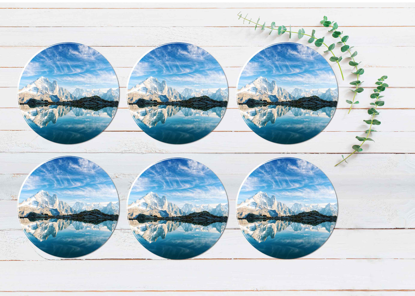 Clear Water & Sky Reflection on Lake Coasters Wood & Rubber - Set of 6 Coasters