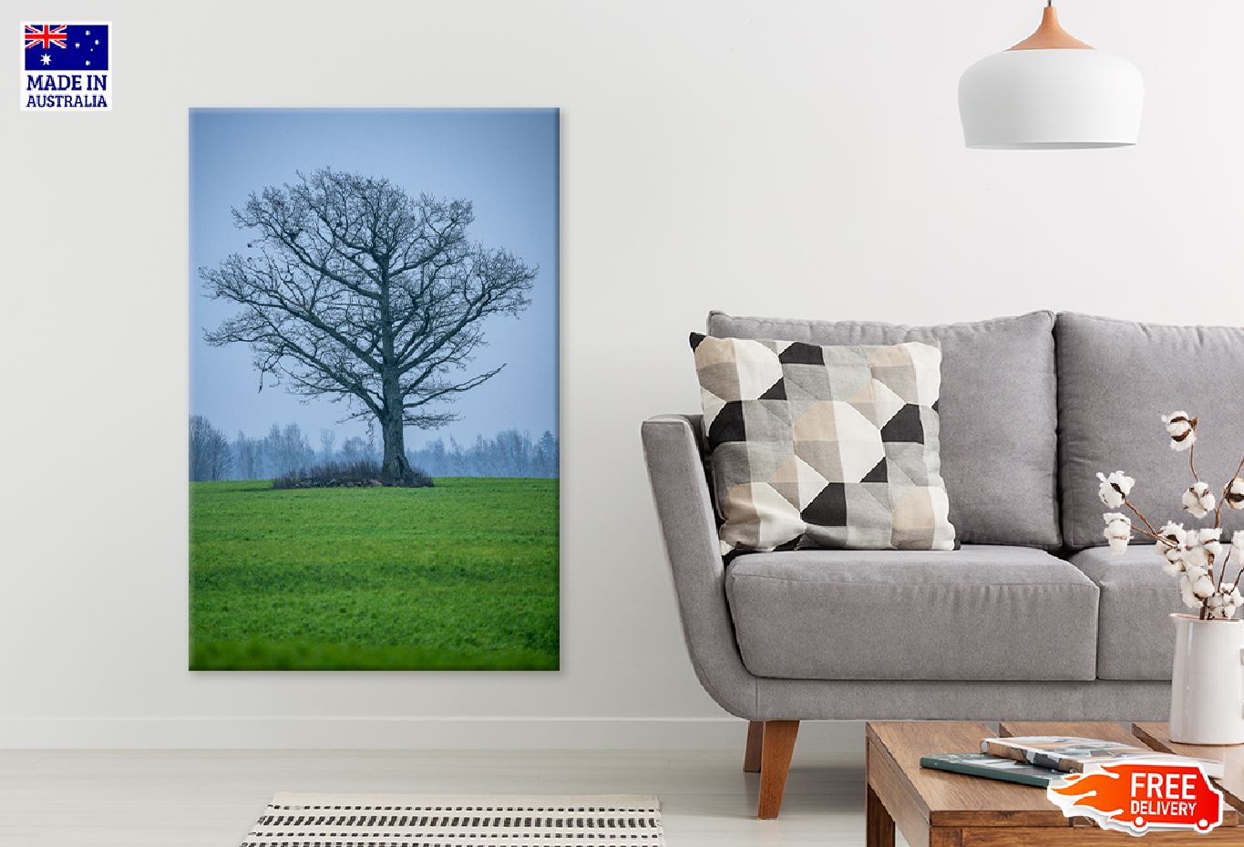 Leafless Tree on Green Field View Photograph Print 100% Australian Made