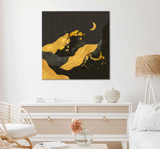 Square Canvas Gold & Black Vector Moon High Quality Print 100% Australian Made