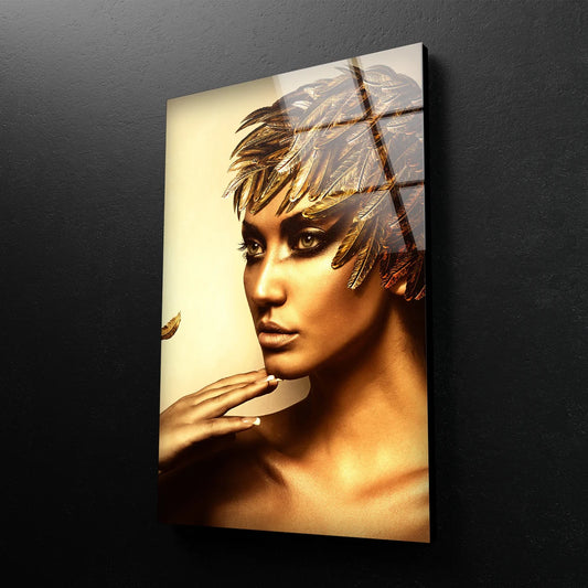 Gold Fashion Girl Portrait Photograph Acrylic Glass Print Tempered Glass Wall Art 100% Made in Australia Ready to Hang