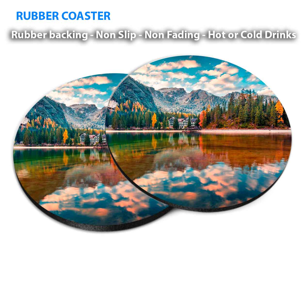 Morning View of Braies Lake in Italy Coasters Wood & Rubber - Set of 6 Coasters