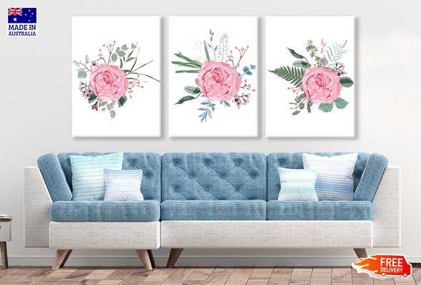 3 Set of Rose Flower Painting High Quality print 100% Australian made wall Canvas ready to hang