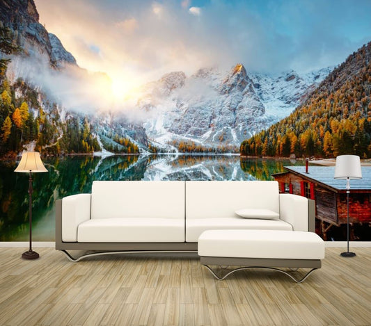 Wallpaper Murals Peel and Stick Removable Alps Mountain Range Covered with Snow High Quality