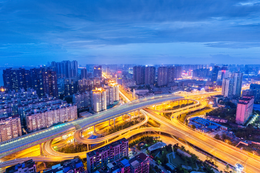 Wuhan City Skyline Night View Photograph Print 100% Australian Made