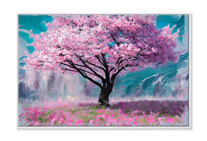 Pink Sakura Cherry Tree Watercolor Painting Wall Art Limited Edition High Quality Print Canvas Box Framed White