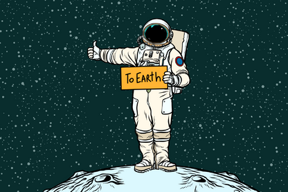 Astronaut Hitch Rides On Earth Illustration Print 100% Australian Made