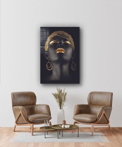 African Woman & Jewels Print Tempered Glass Wall Art 100% Made in Australia Ready to Hang