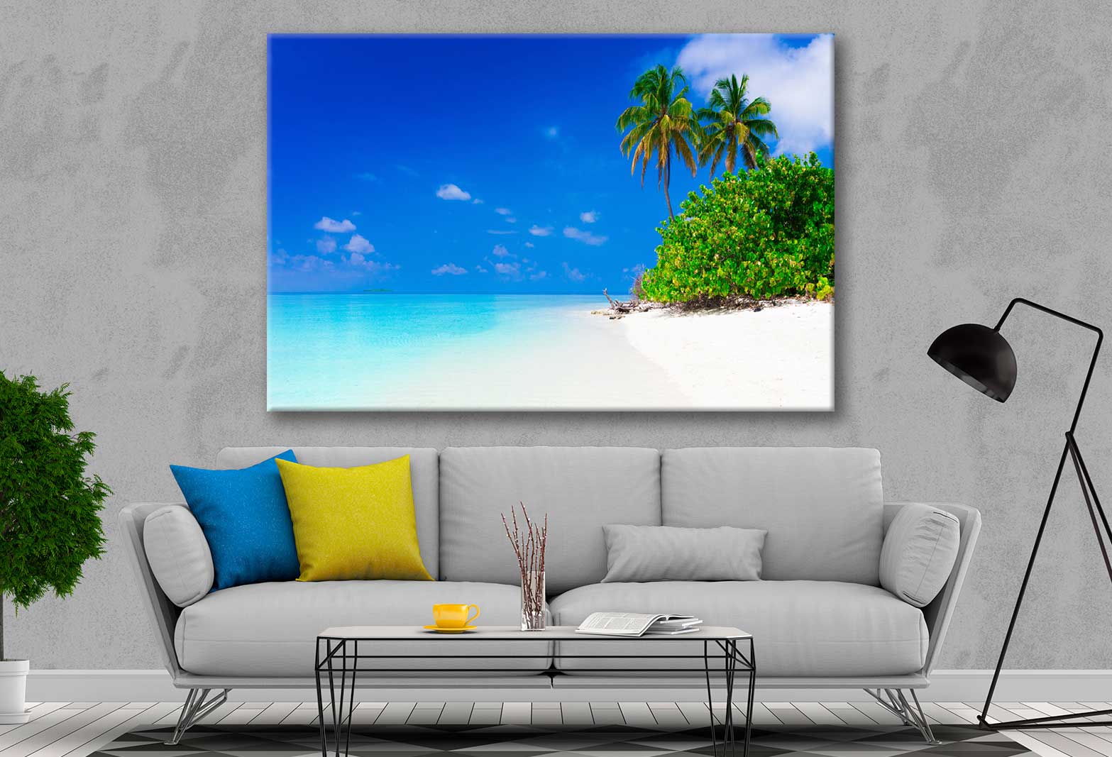 Bella Home Blue Sky & Sea With Palm Print Canvas Ready to hang