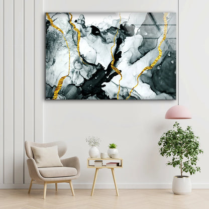 Grey Black & Gold Abstract Design Acrylic Glass Print Tempered Glass Wall Art 100% Made in Australia Ready to Hang