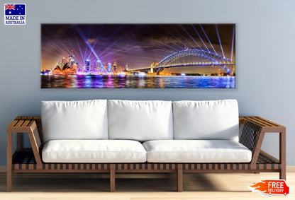 Panoramic Canvas City Night View High Quality 100% Australian made wall Canvas Print ready to hang