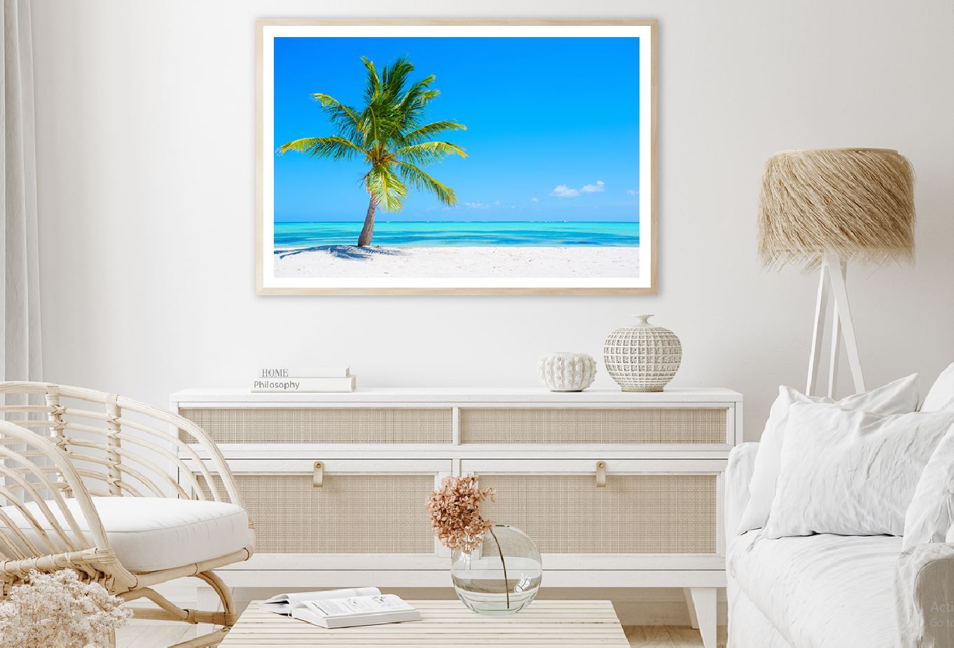 Palm Tree on Tropical Sandy Sea View Photograph Home Decor Premium Quality Poster Print Choose Your Sizes