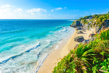 Bella Home Mayan Ruins of Tulum at Tropical Coast Print Canvas Ready to hang