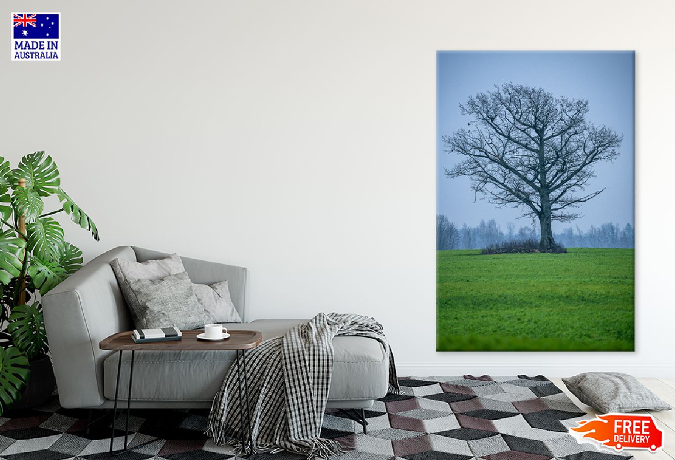 Leafless Tree on Green Field View Photograph Print 100% Australian Made