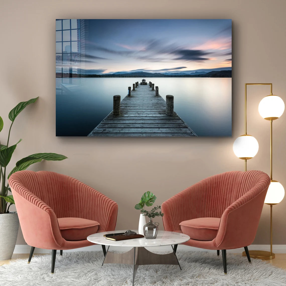 Wooden Pier & Lake Print Tempered Glass Wall Art 100% Made in Australia Ready to Hang