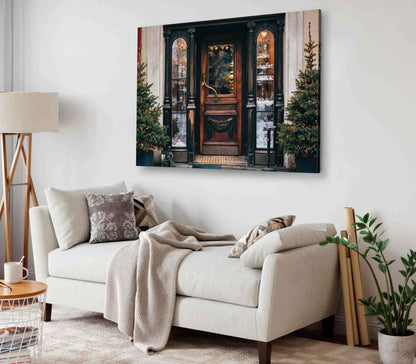 Bella Home Christmas Decorations Front Of Building Print Canvas Ready to hang