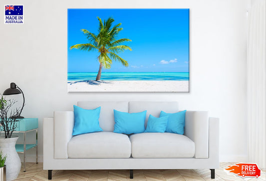 Palm Tree on Tropical Sandy Sea Photograph Print 100% Australian Made