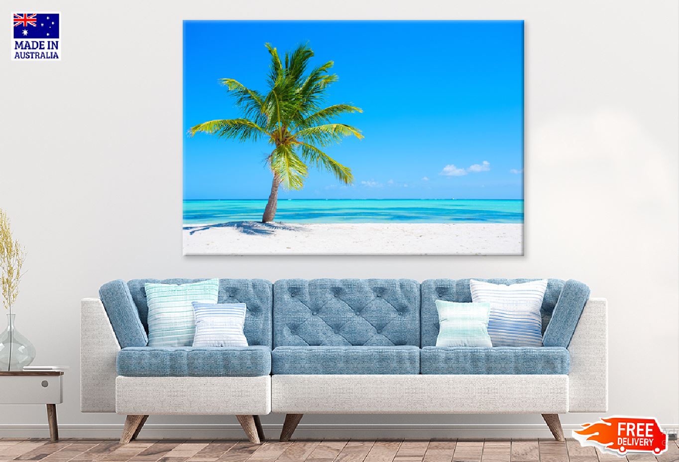 Palm Tree on Tropical Sandy Sea Photograph Print 100% Australian Made