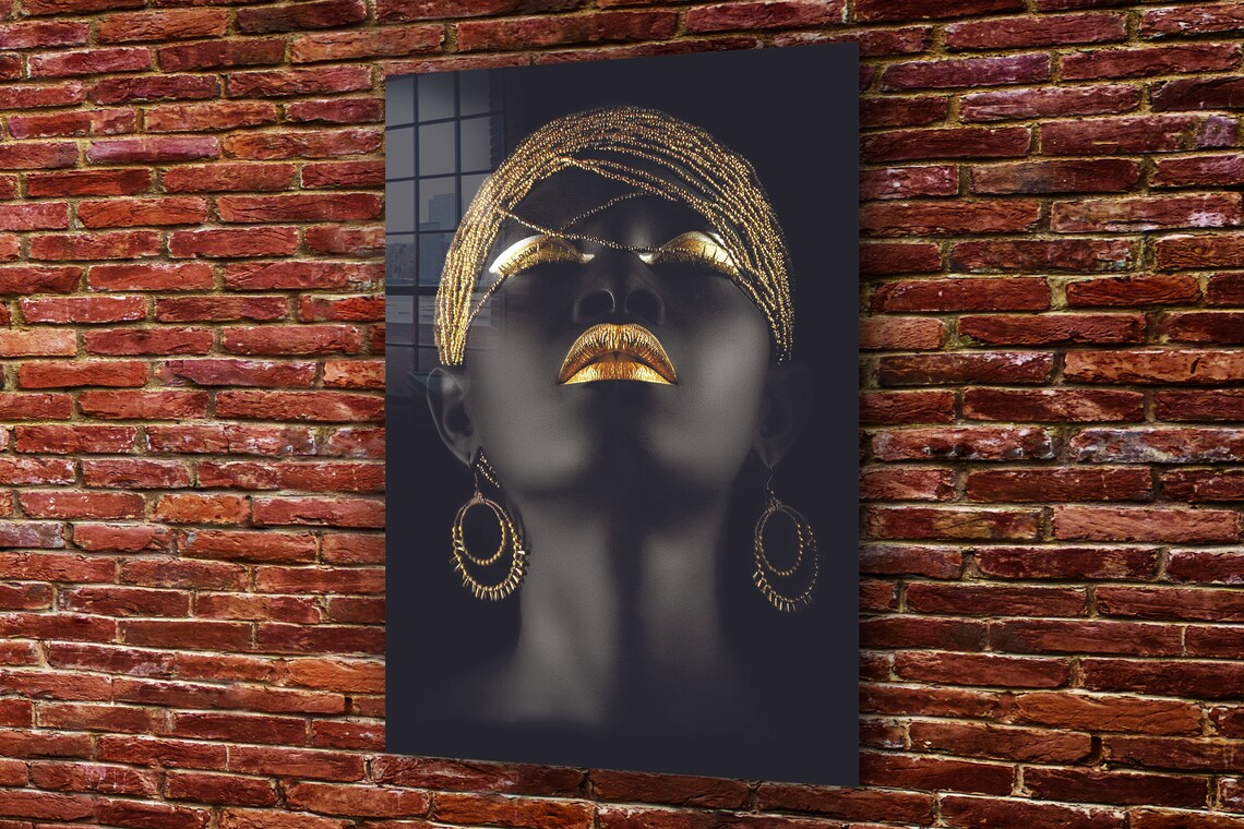 African Woman & Jewels Print Tempered Glass Wall Art 100% Made in Australia Ready to Hang