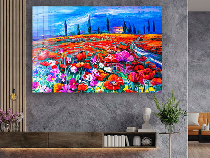 Flower Field Painting Print Tempered Glass Wall Art 100% Made in Australia Ready to Hang