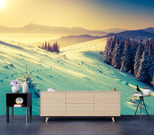 Wallpaper Murals Peel and Stick Removable Mountain Covered with Snow High Quality