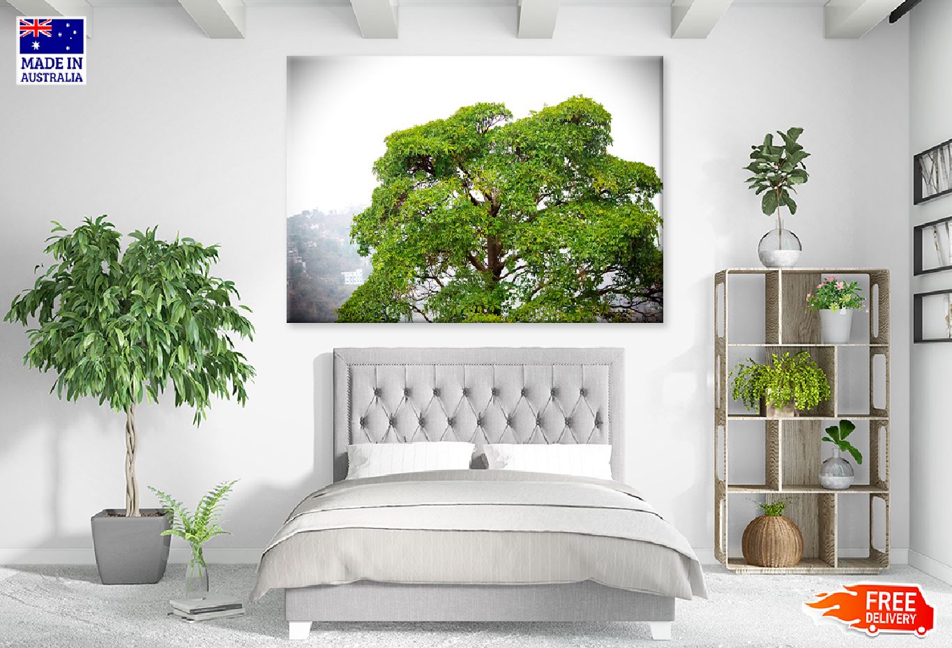 Green Big Tree & Cloud Sky View Photograph Print 100% Australian Made