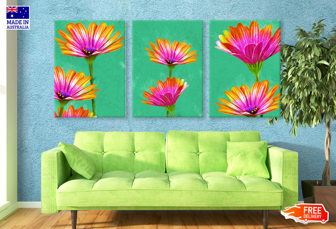 3 Set of Colourful Daisy Flowers Painting High Quality print 100% Australian made wall Canvas ready to hang