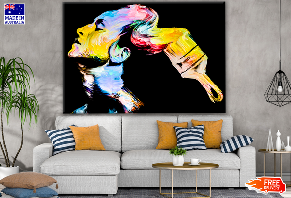 Colourful Woman Portrait Abstract Design with Paint Brush on Head Print 100% Australian Made