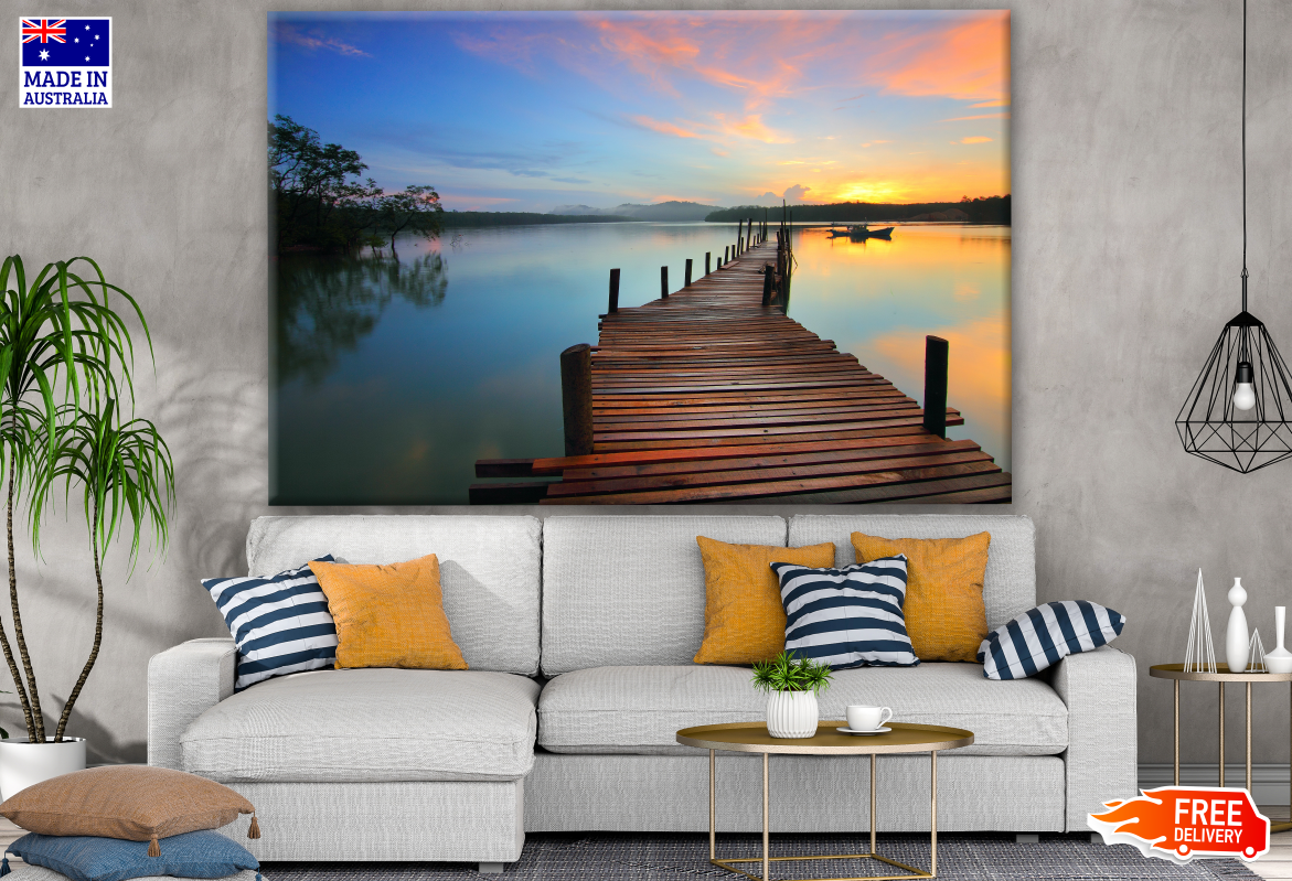 Wooden Pier Over Lake Sunset Photograph Print 100% Australian Made