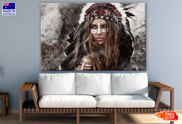 Young Indian Warrior With Feather Headdress Photograph Print 100% Australian Made