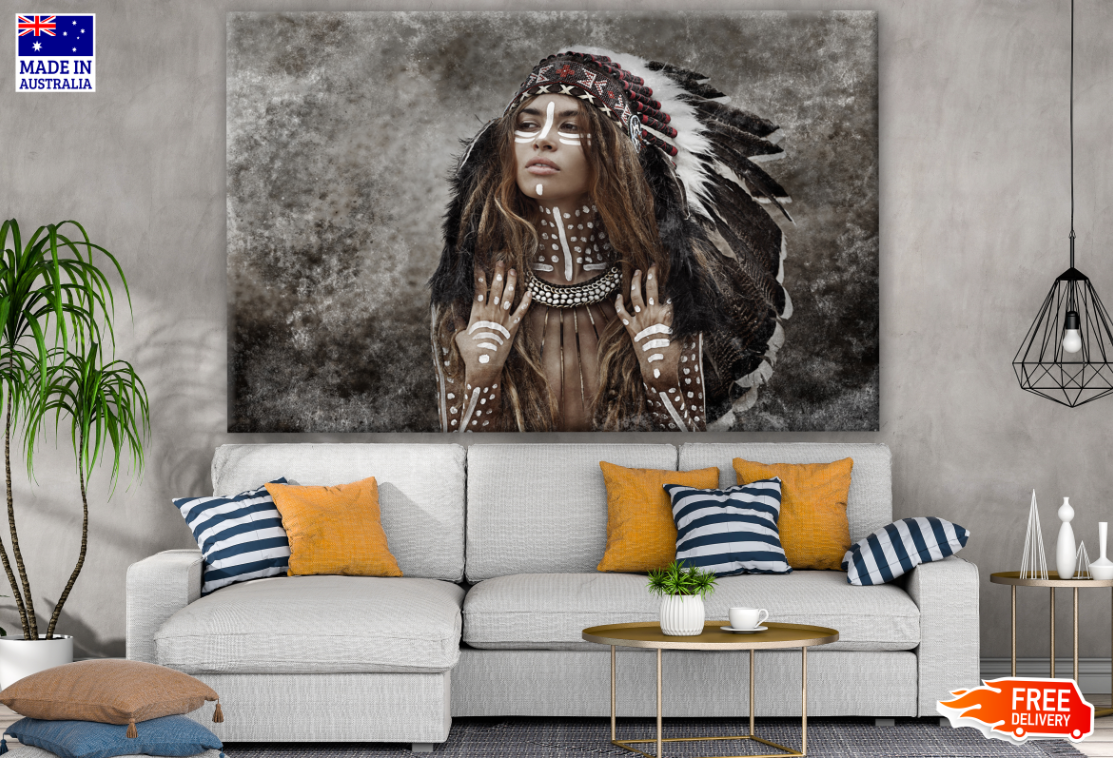 Indian Warrior Woman With Feather Headdress Photograph Print 100% Australian Made