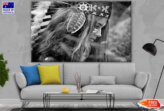 Young Indian Warrior Girl With Feather Headdress Portrait Photograph Print 100% Australian Made