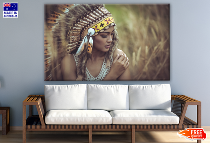 Indian Worrior Woman Portrait with Feather Headdress Photograph Print 100% Australian Made