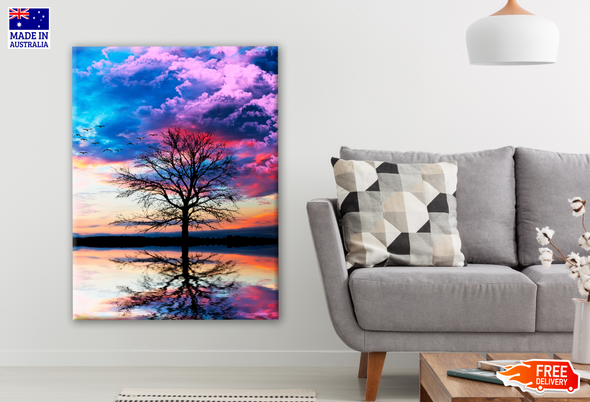Tree in A Lake with Colourful Clouds Print 100% Australian Made