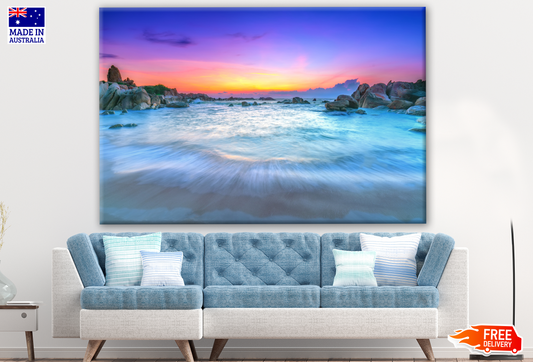 Stunning Beach Sunrise with Purple Sky View Photograph Print 100% Australian Made