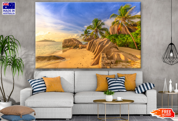 Beach with Palm Trees & Rocks Photograph Print 100% Australian Made