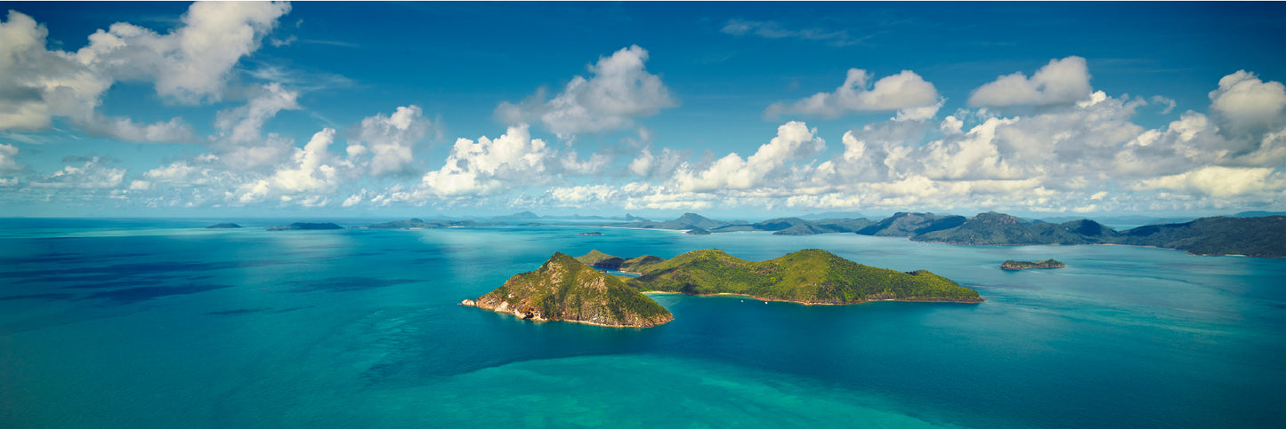 Panoramic Canvas Whitsunday Passage Island With Sky View High Quality 100% Australian Made Wall Canvas Print Ready to Hang