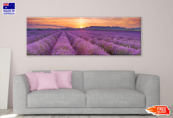 Panoramic Canvas Lavender Field High Quality 100% Australian made wall Canvas Print ready to hang