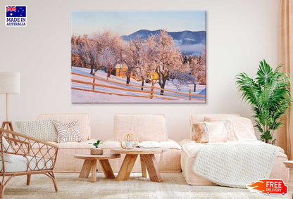 Leafless Winter Trees & Snow Field View Photograph Print 100% Australian Made