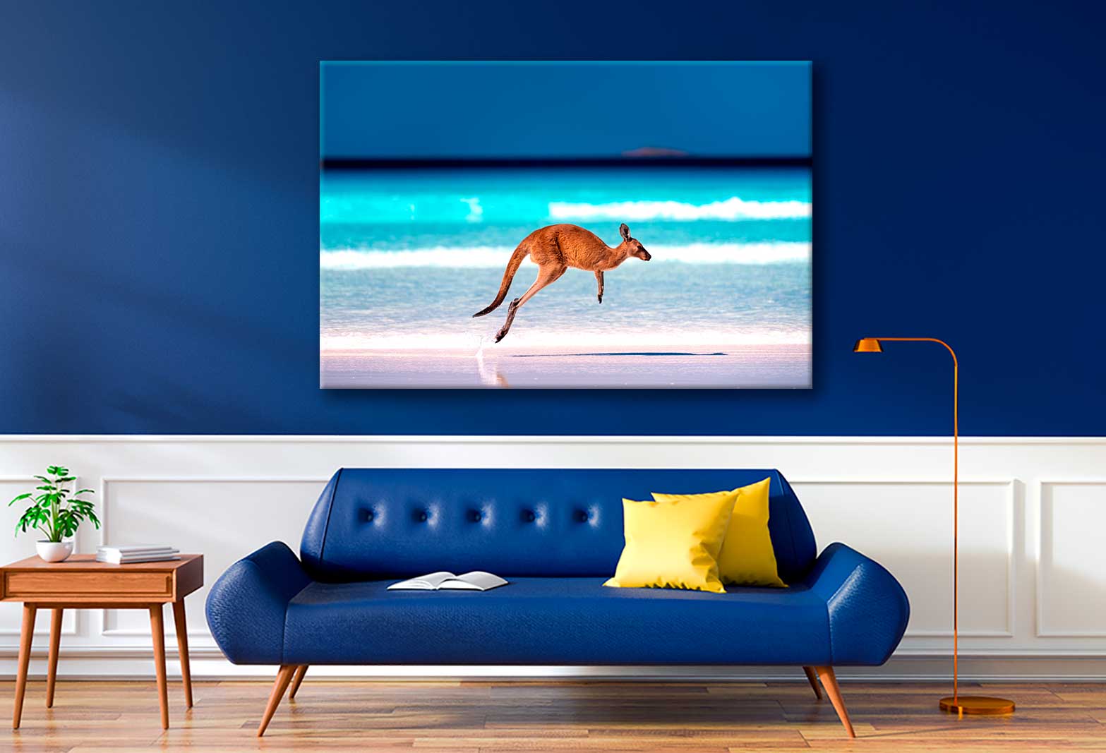 Bella Home Kangaroo jumping Mid Air on Sand Print Canvas Ready to hang