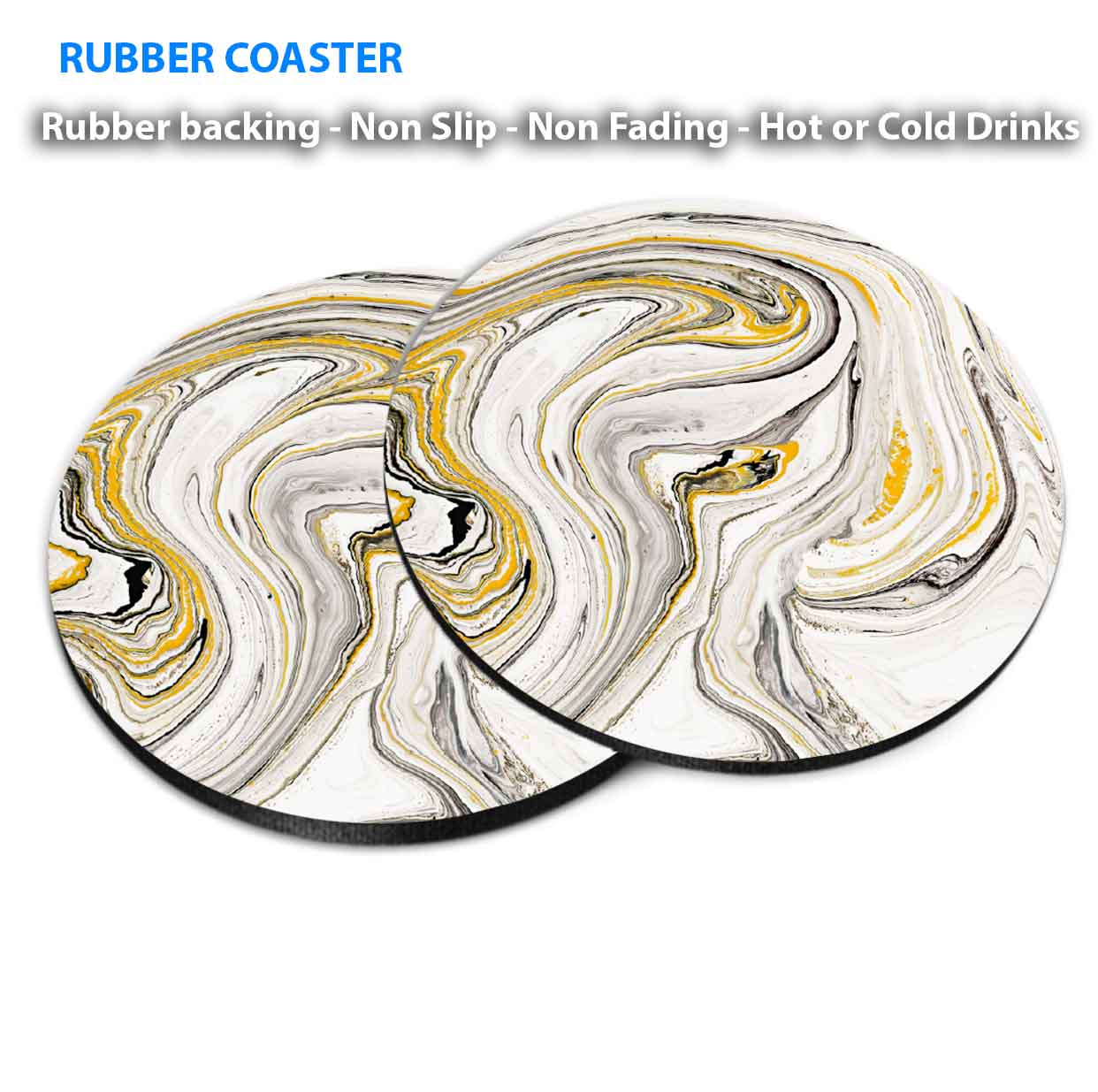 Blue Grey Water Fluid Abstract Coasters Wood & Rubber - Set of 6 Coasters