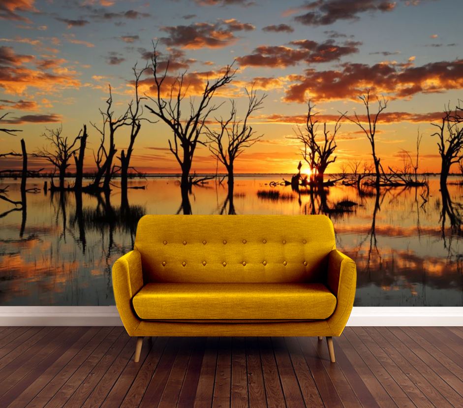 Wallpaper Murals Peel and Stick Removable Trees in Water at Sunset High Quality