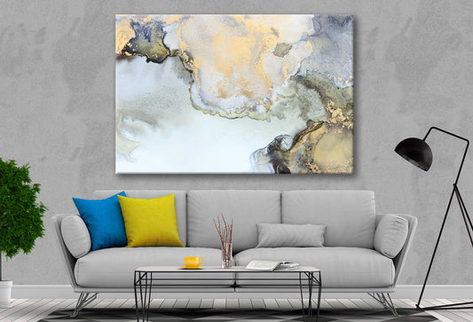 Bella Home Black Blue & Gold Fluid Abstract Print Canvas Ready to hang