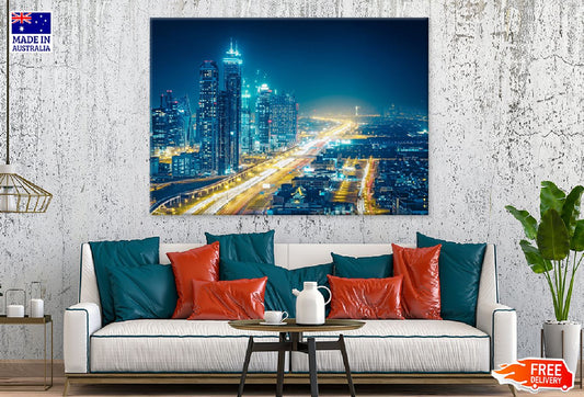 Nighttime of Big Modern City Photograph UAE Print 100% Australian Made