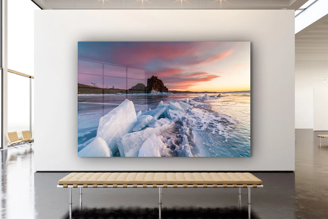 Ocean of Ice Sunset Sky Print Tempered Glass Wall Art 100% Made in Australia Ready to Hang