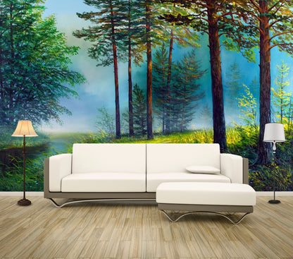 Wallpaper Murals Peel and Stick Removable Deep Forest Painting High Quality