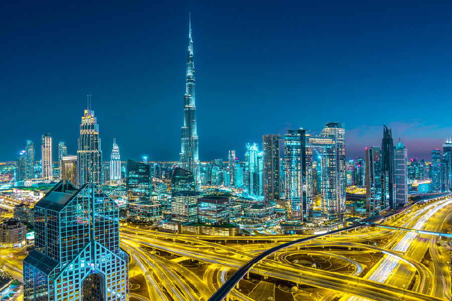 Dubai City Center Buildings Night Photograph Print 100% Australian Made