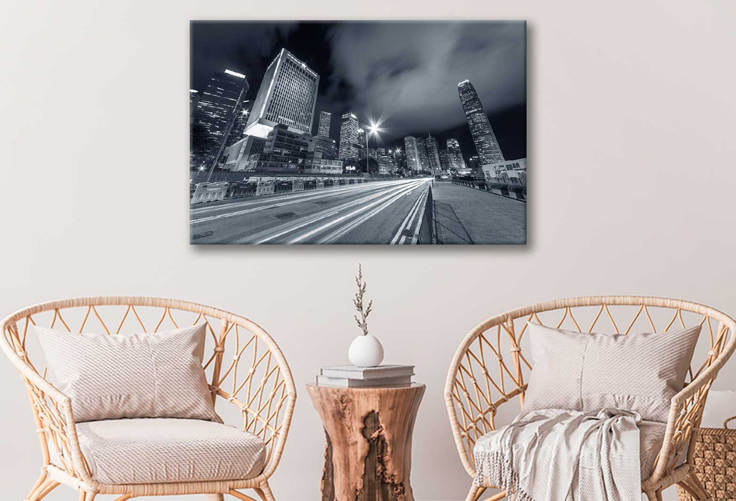 Bella Home Hong Kong City Traffic B&W View Print Canvas Ready to hang